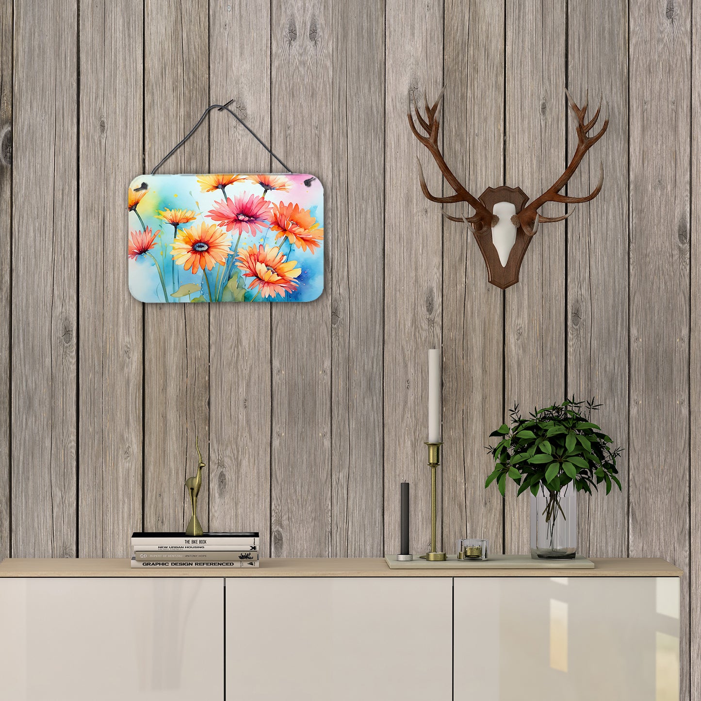 Gerbera Daisies in Watercolor Wall or Door Hanging Prints