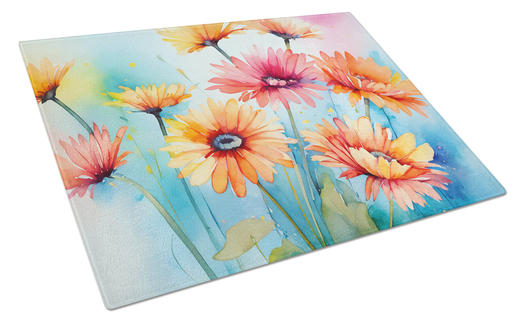 Buy this Gerbera Daisies in Watercolor Glass Cutting Board