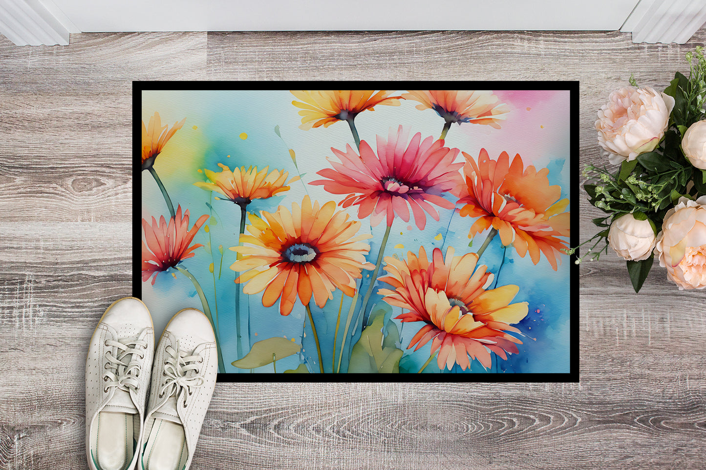 Gerbera Daisies in Watercolor Doormat