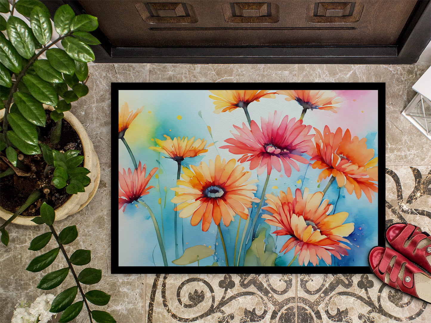 Gerbera Daisies in Watercolor Doormat