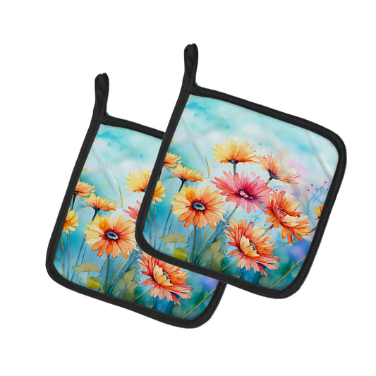 Buy this Gerbera Daisies in Watercolor Pair of Pot Holders