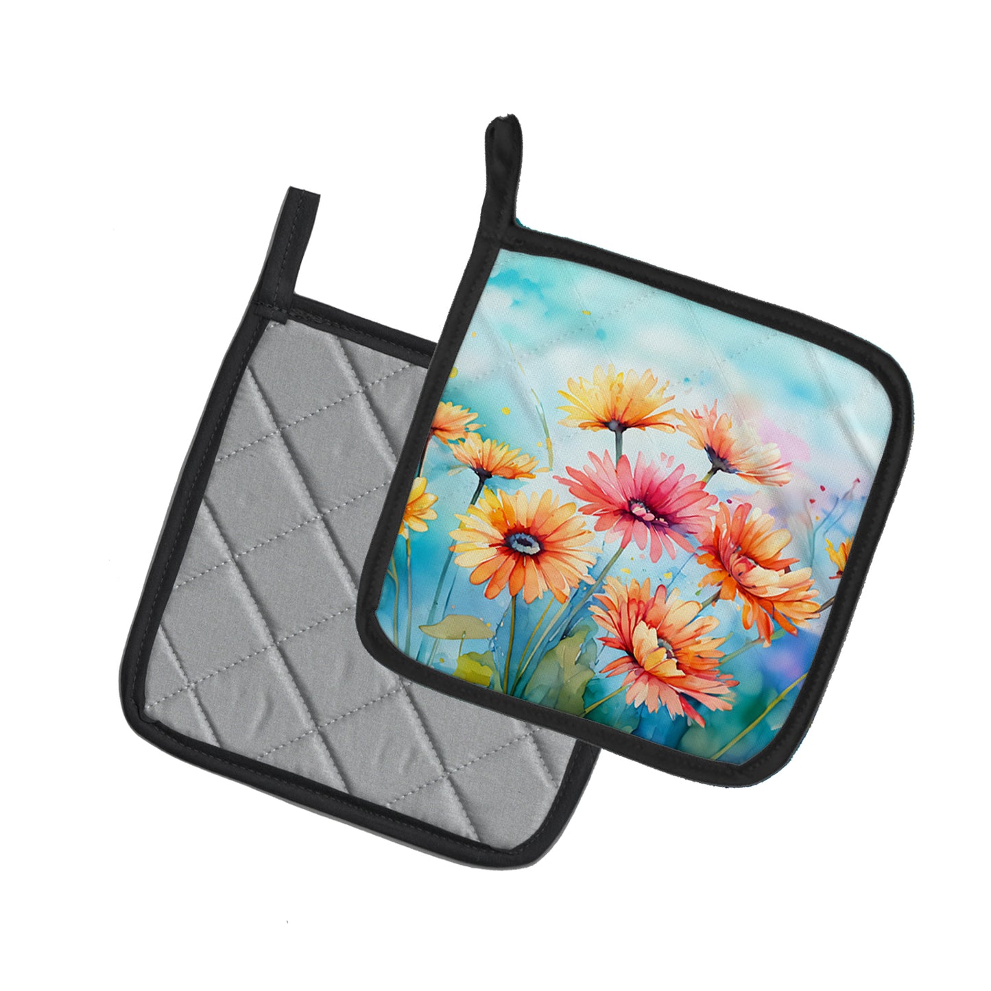 Gerbera Daisies in Watercolor Pair of Pot Holders