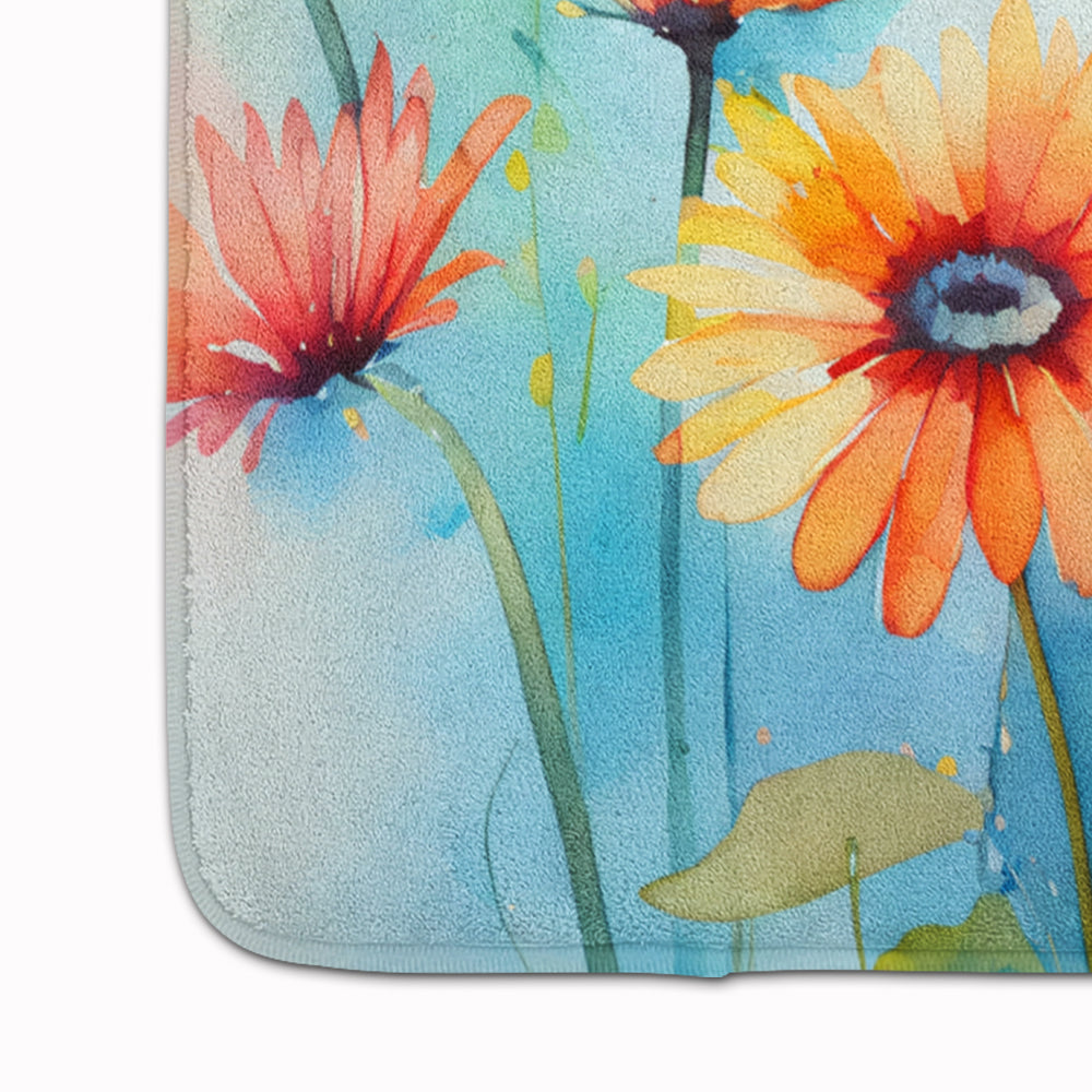 Gerbera Daisies in Watercolor Memory Foam Kitchen Mat