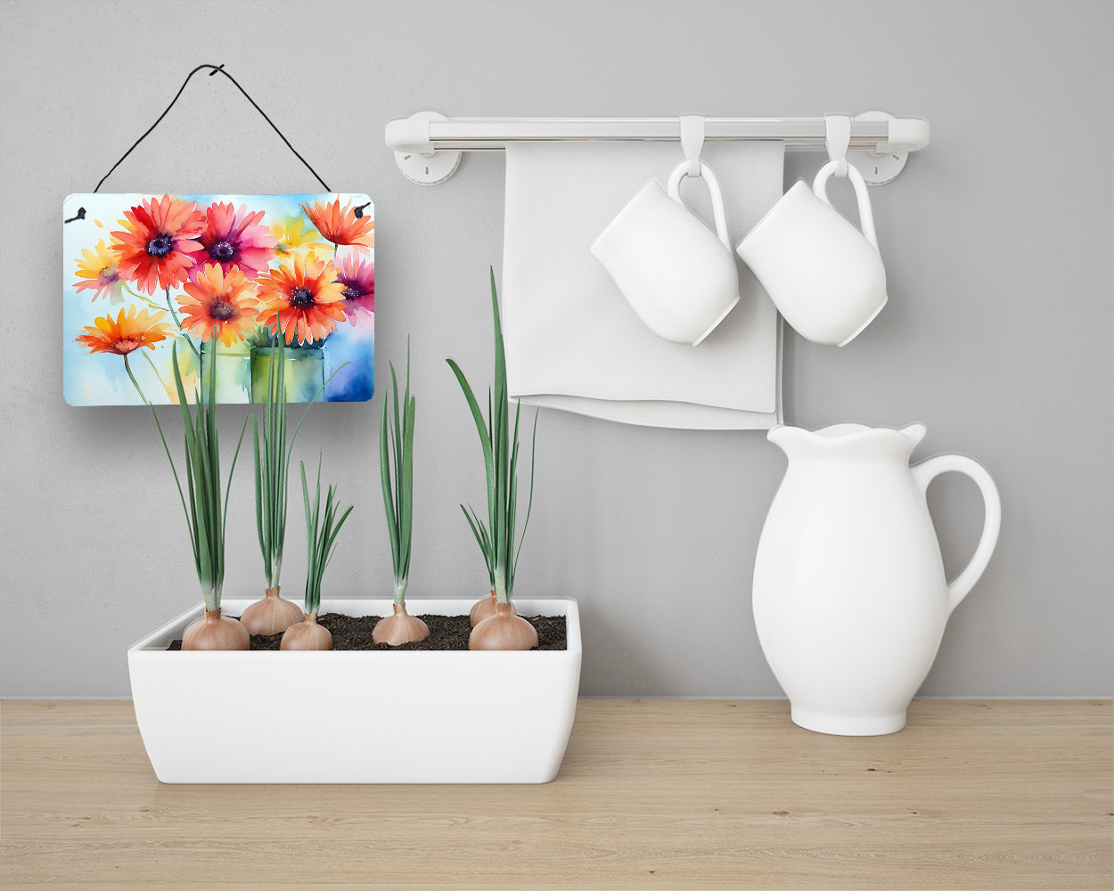 Gerbera Daisies in Watercolor Wall or Door Hanging Prints