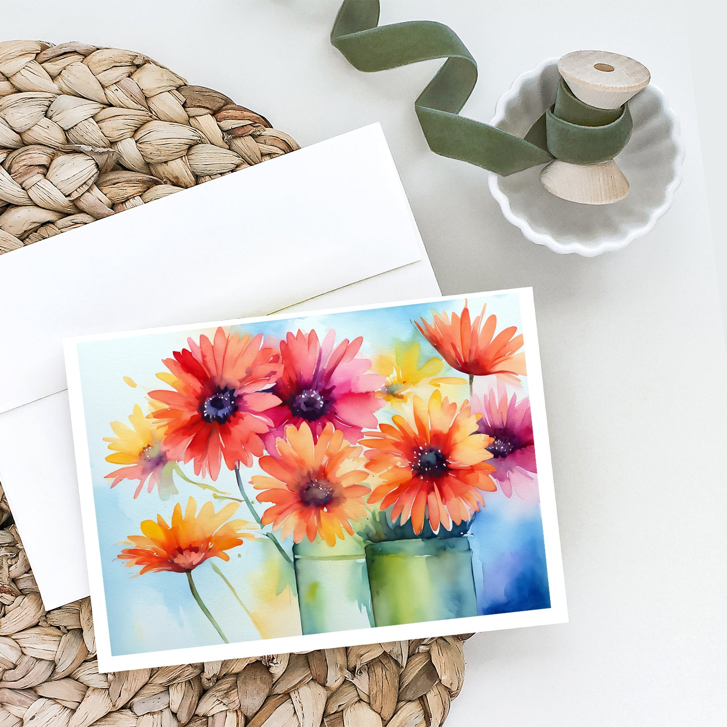 Gerbera Daisies in Watercolor Greeting Cards Pack of 8