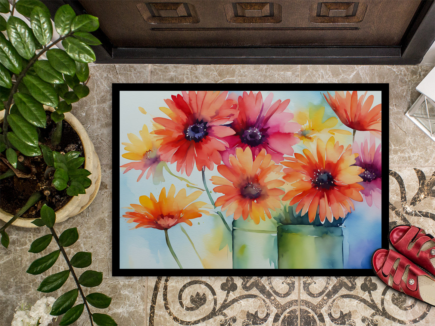 Gerbera Daisies in Watercolor Doormat