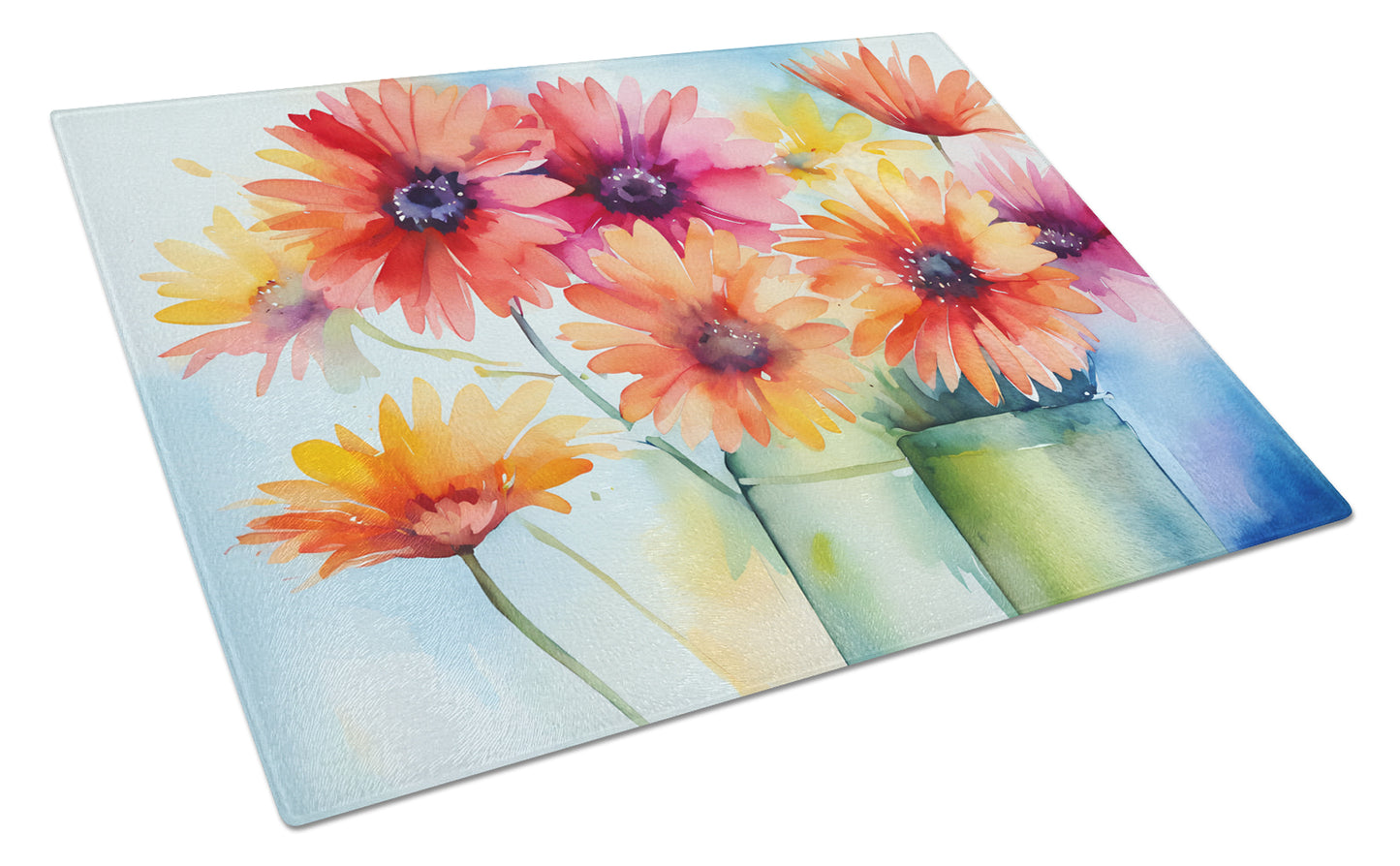 Buy this Gerbera Daisies in Watercolor Glass Cutting Board