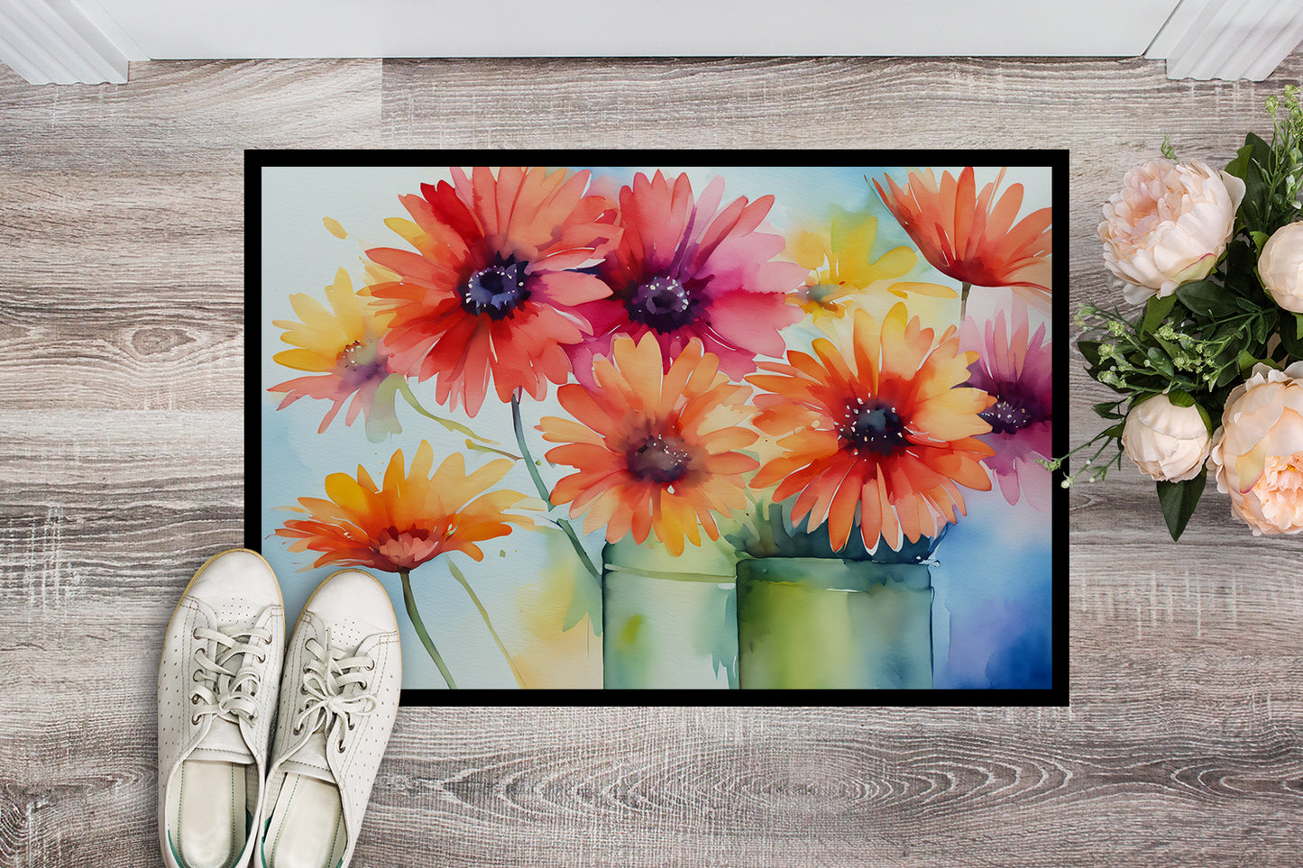 Gerbera Daisies in Watercolor Doormat