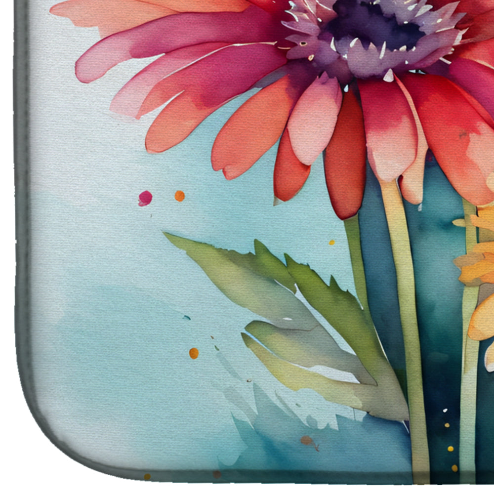 Gerbera Daisies in Watercolor Dish Drying Mat