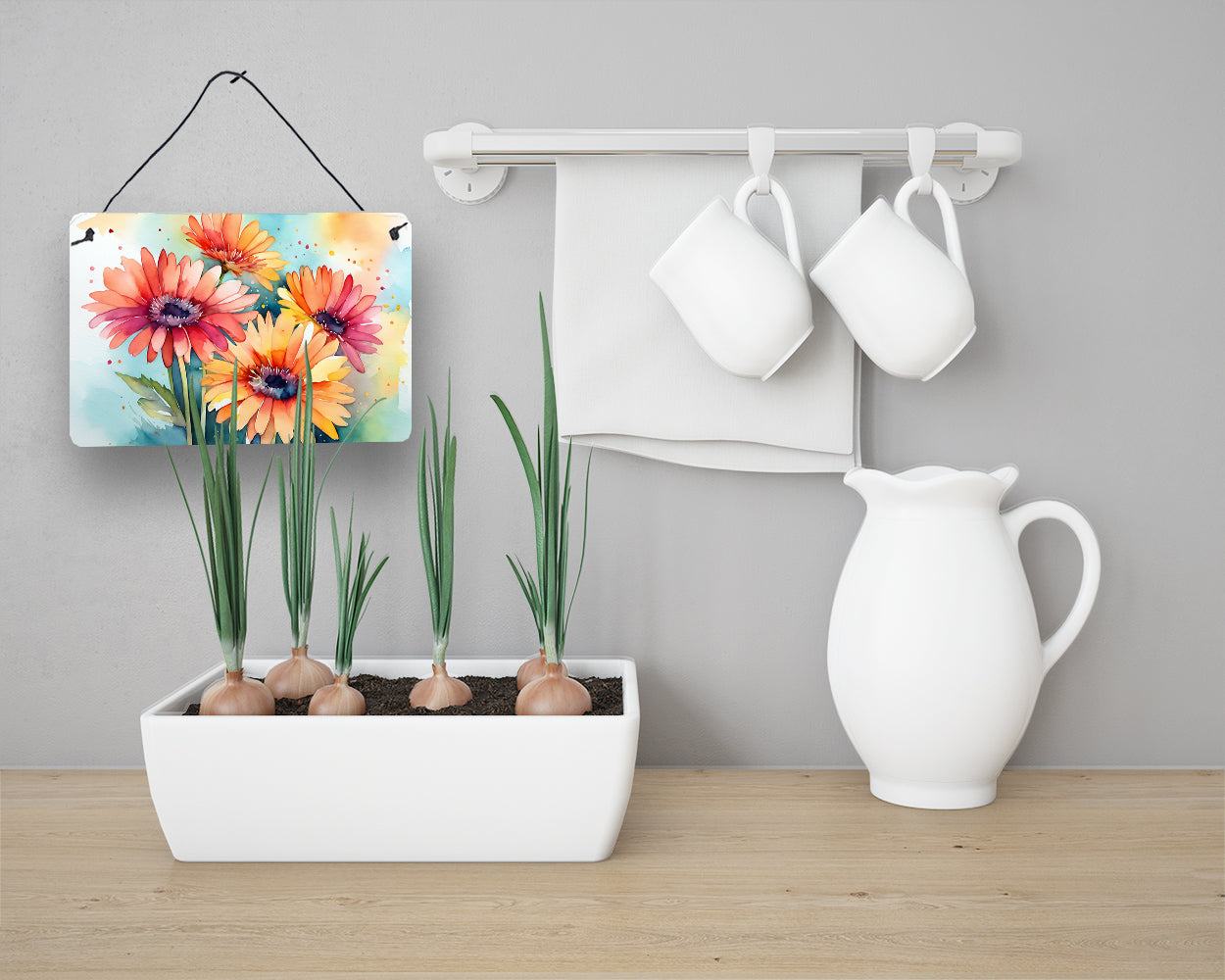 Gerbera Daisies in Watercolor Wall or Door Hanging Prints