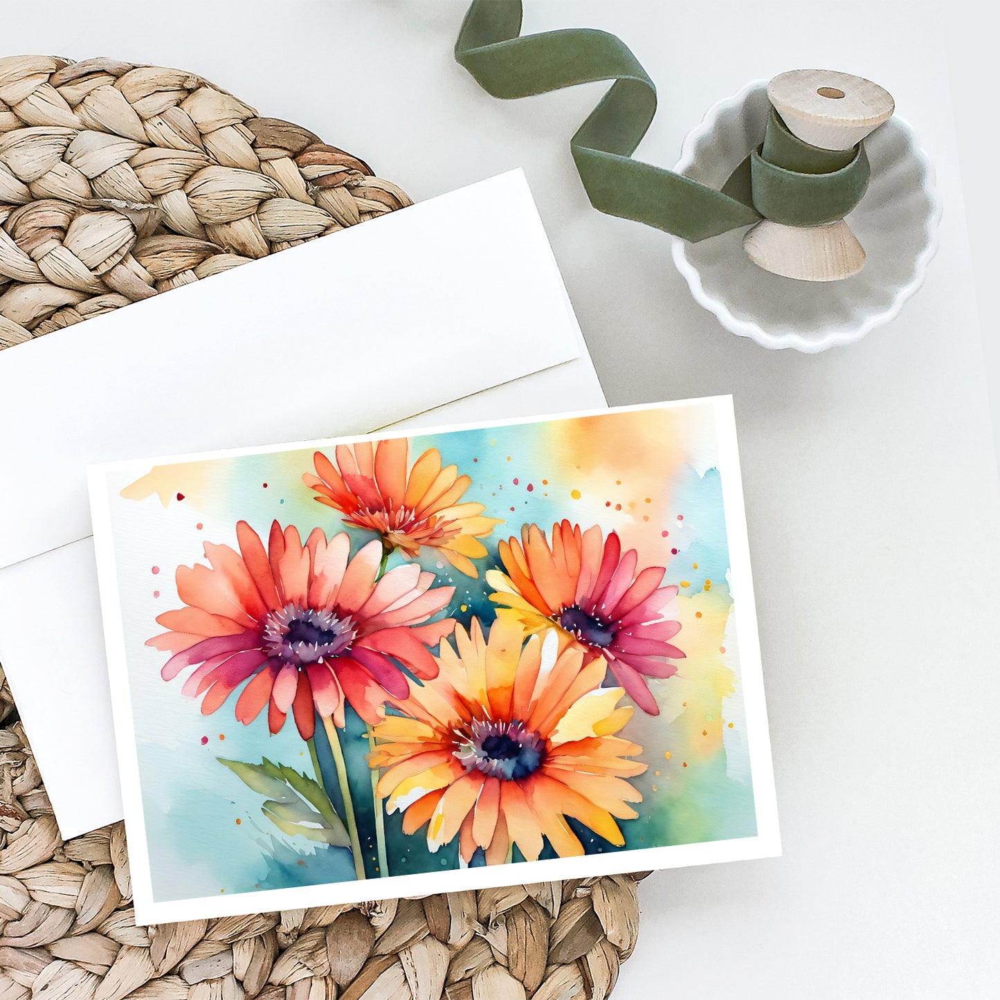 Gerbera Daisies in Watercolor Greeting Cards Pack of 8