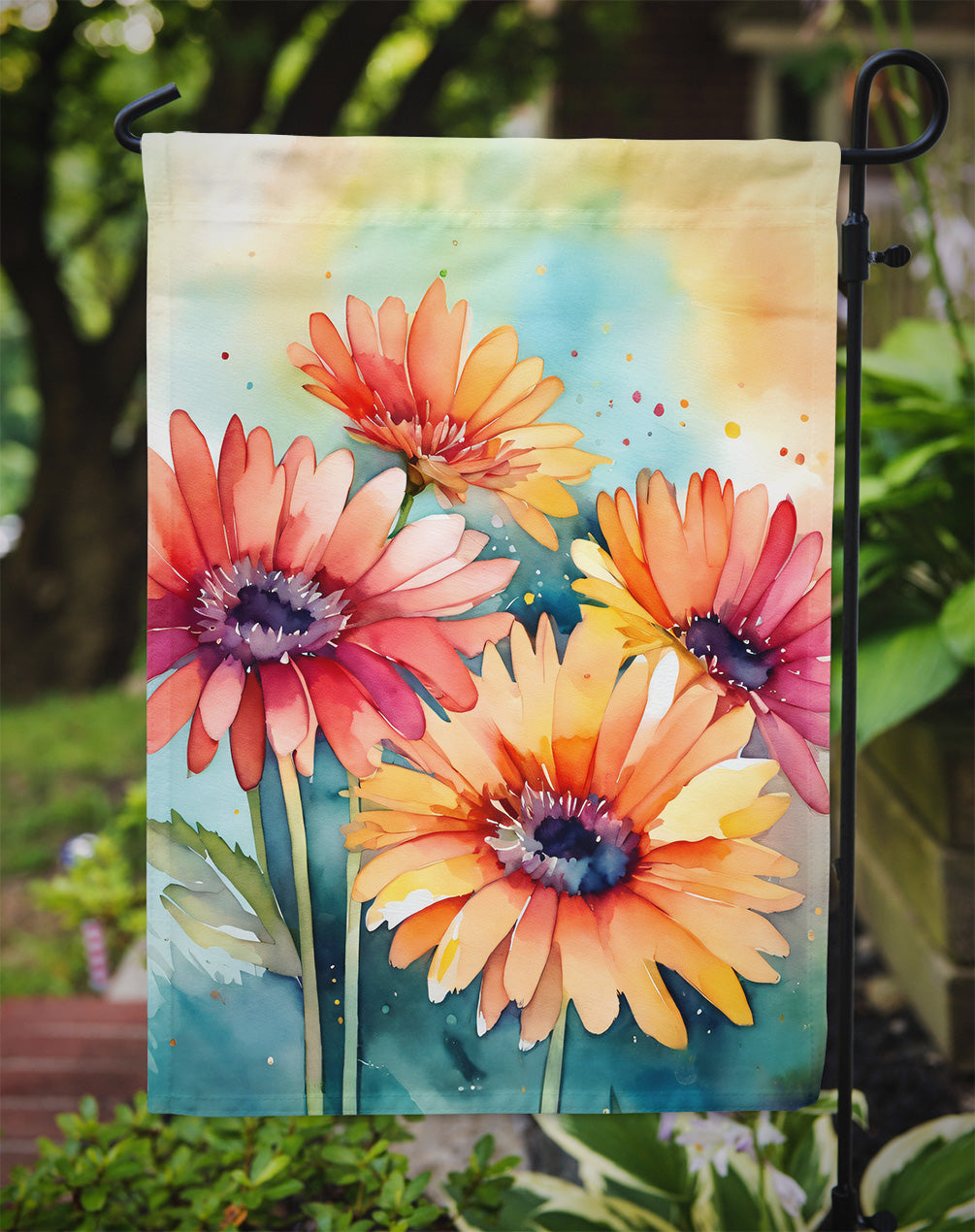 Gerbera Daisies in Watercolor Garden Flag