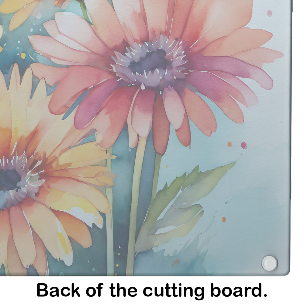 Gerbera Daisies in Watercolor Glass Cutting Board