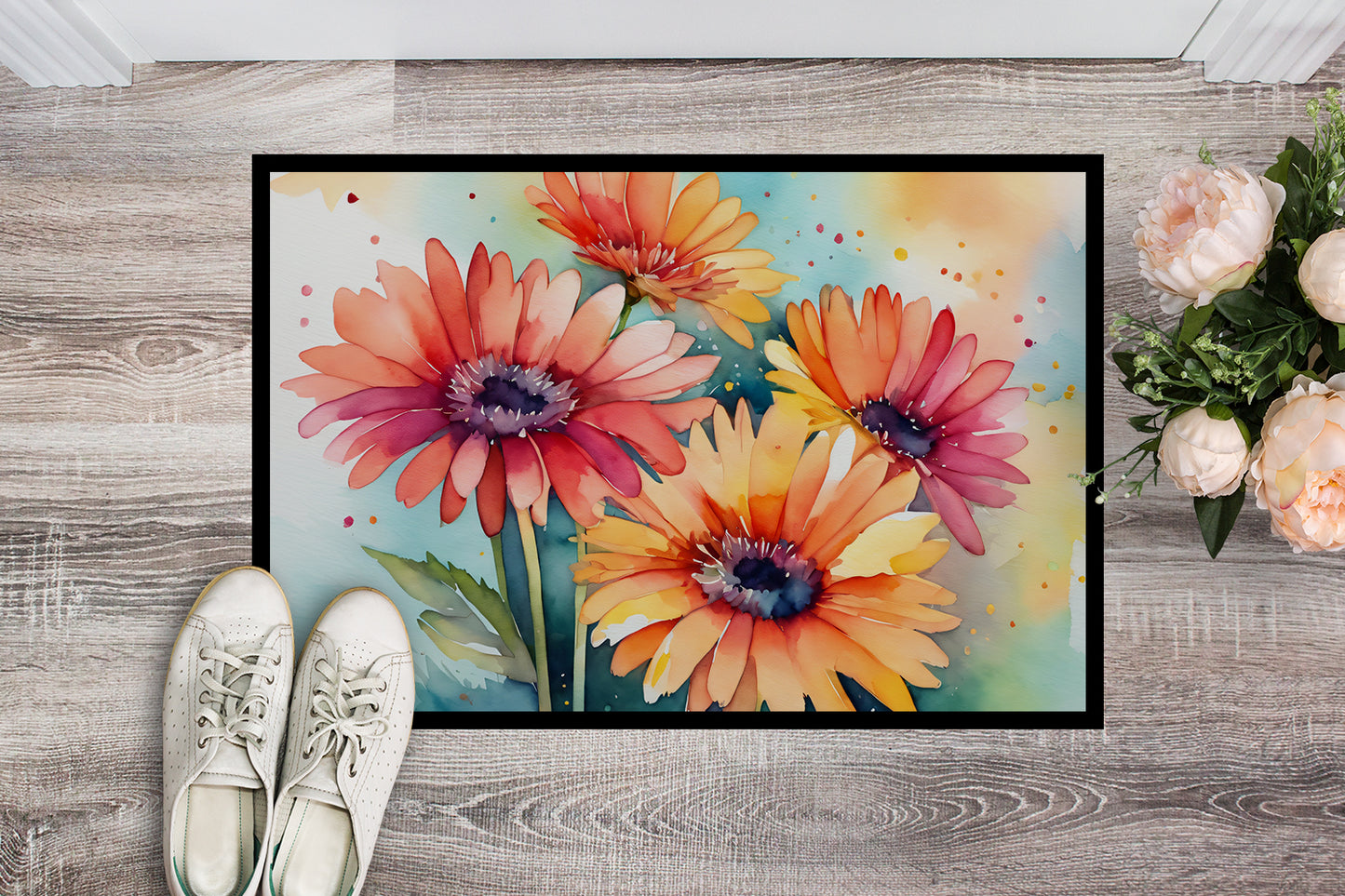 Gerbera Daisies in Watercolor Doormat