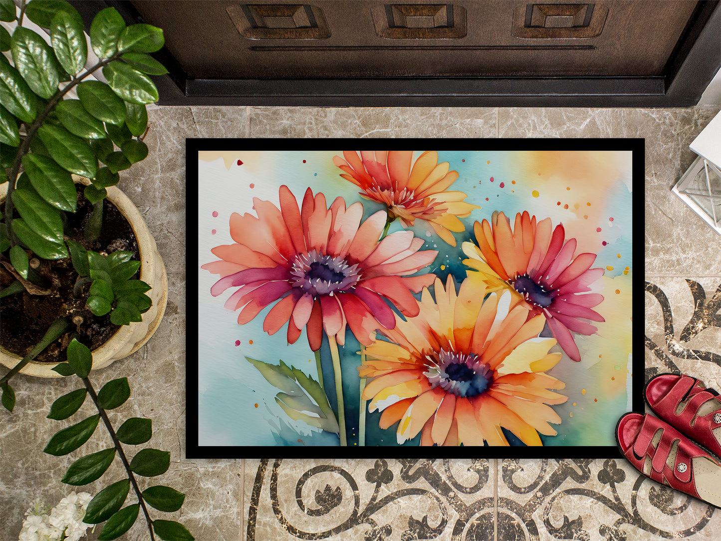 Gerbera Daisies in Watercolor Doormat