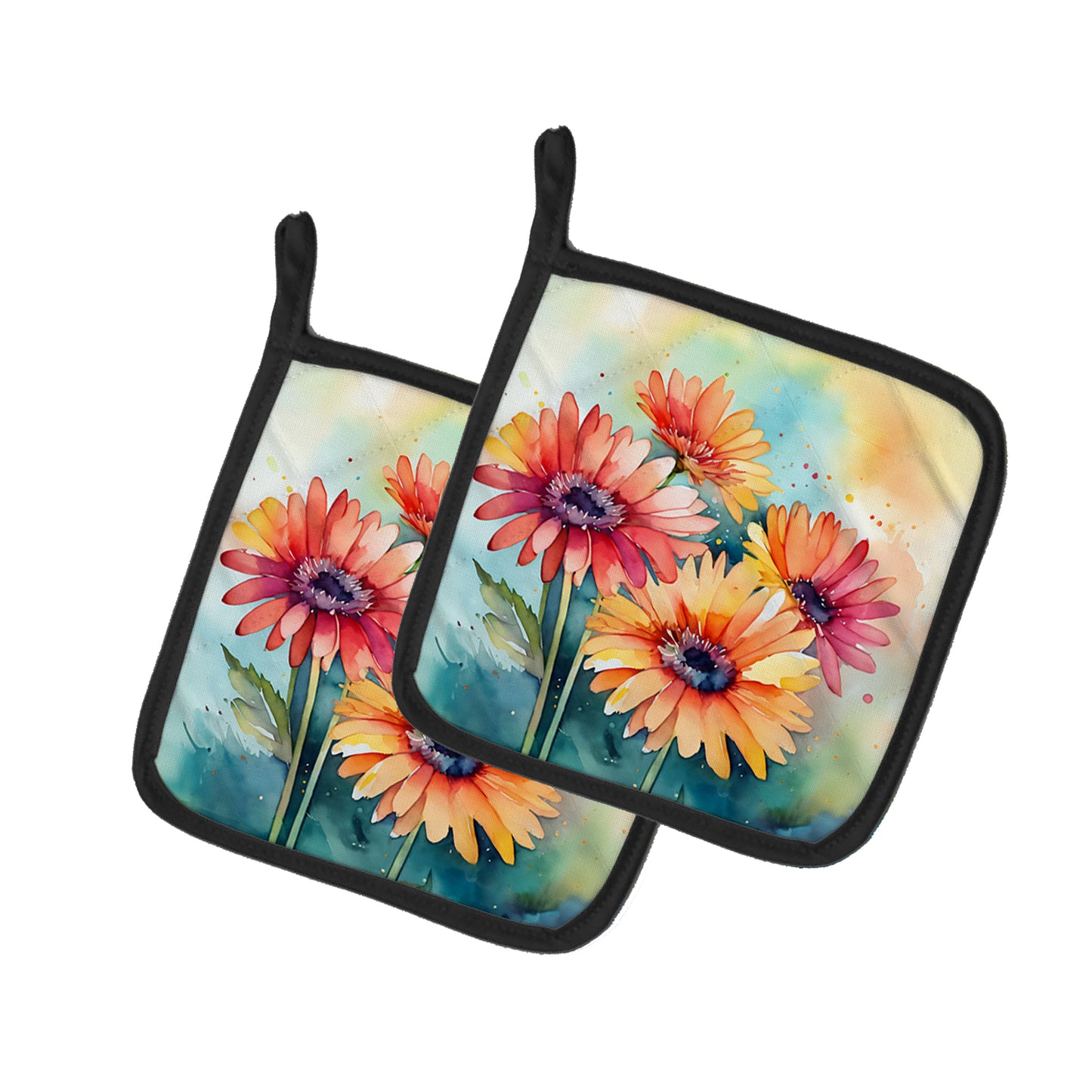 Buy this Gerbera Daisies in Watercolor Pair of Pot Holders