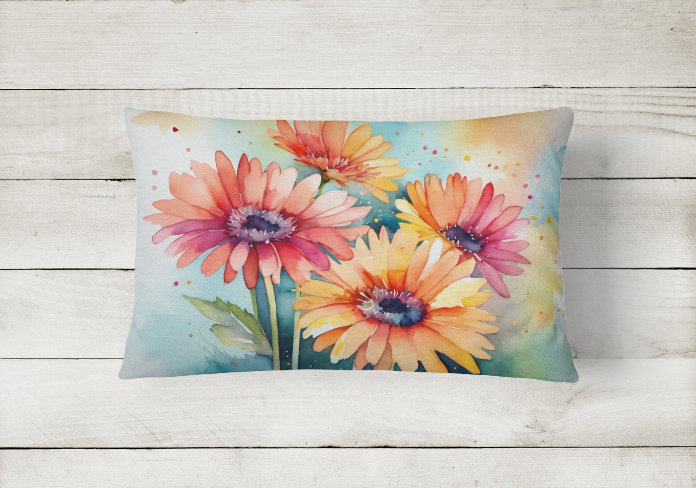 Gerbera Daisies in Watercolor Throw Pillow
