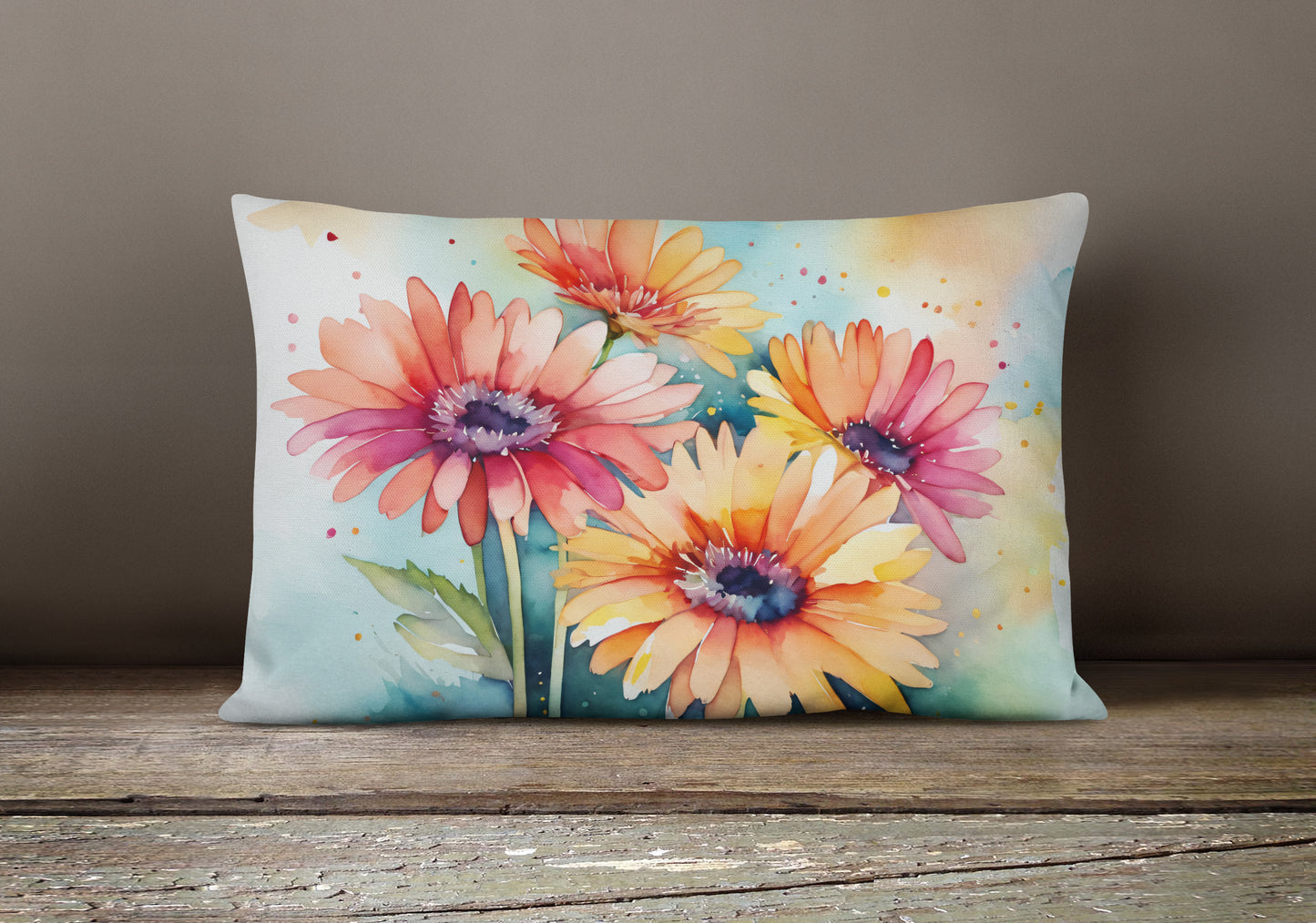 Gerbera Daisies in Watercolor Throw Pillow