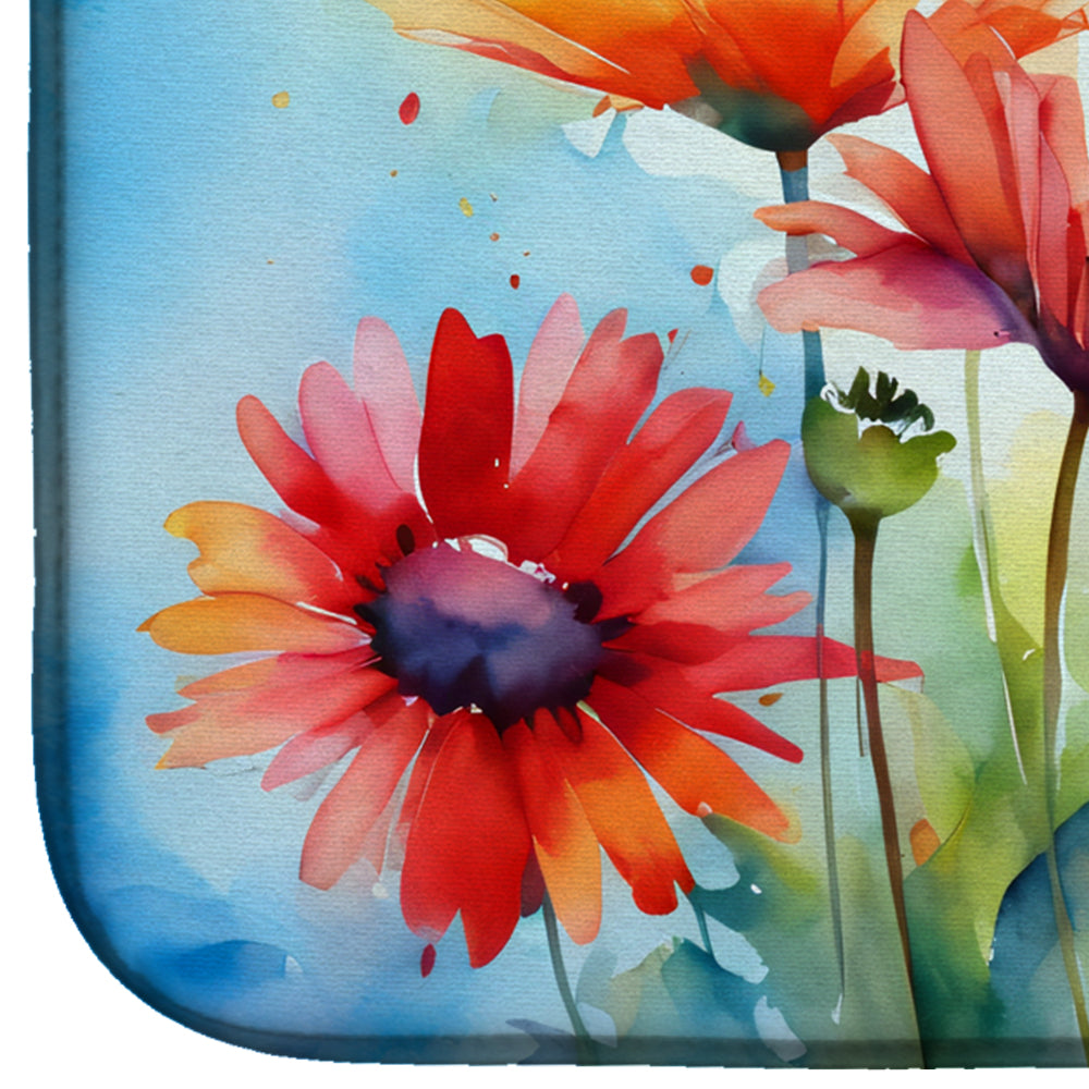 Gerbera Daisies in Watercolor Dish Drying Mat