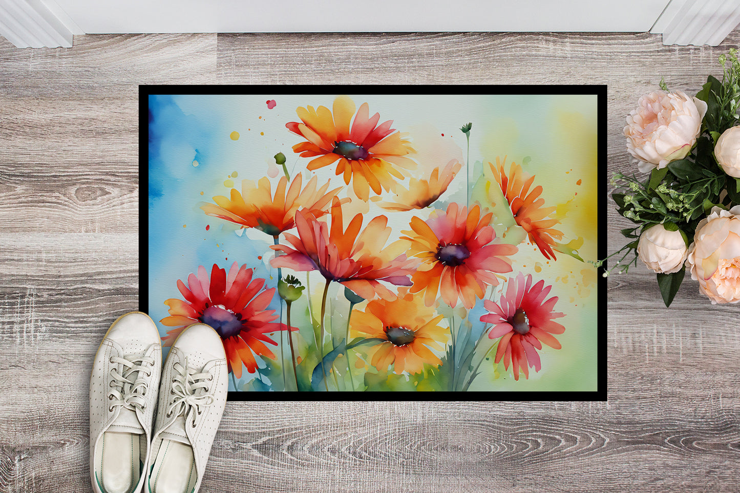 Gerbera Daisies in Watercolor Doormat