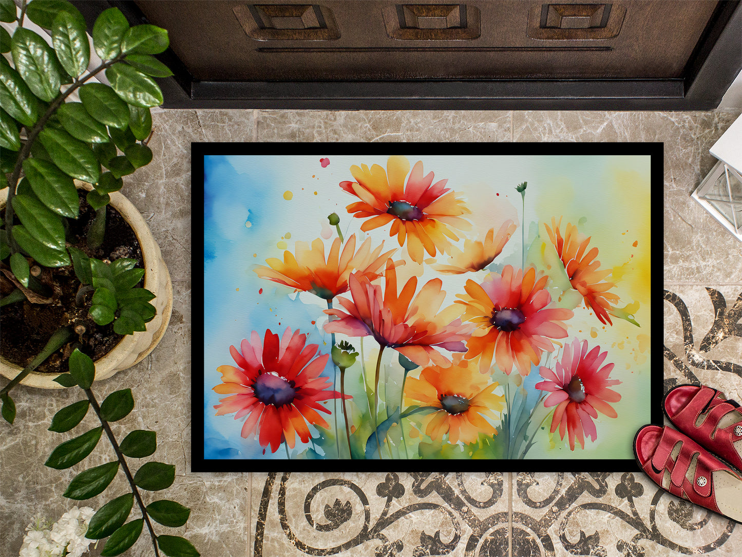 Gerbera Daisies in Watercolor Doormat