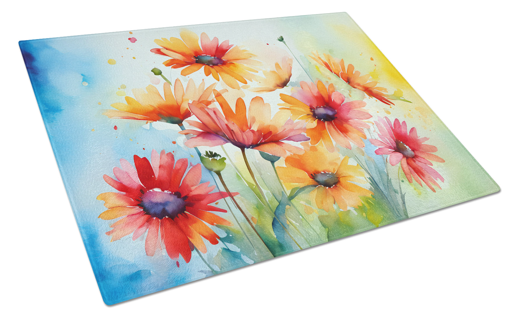 Buy this Gerbera Daisies in Watercolor Glass Cutting Board