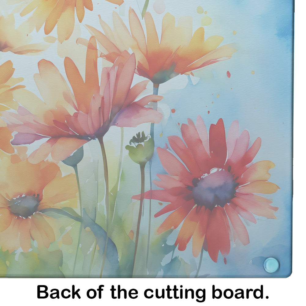 Gerbera Daisies in Watercolor Glass Cutting Board