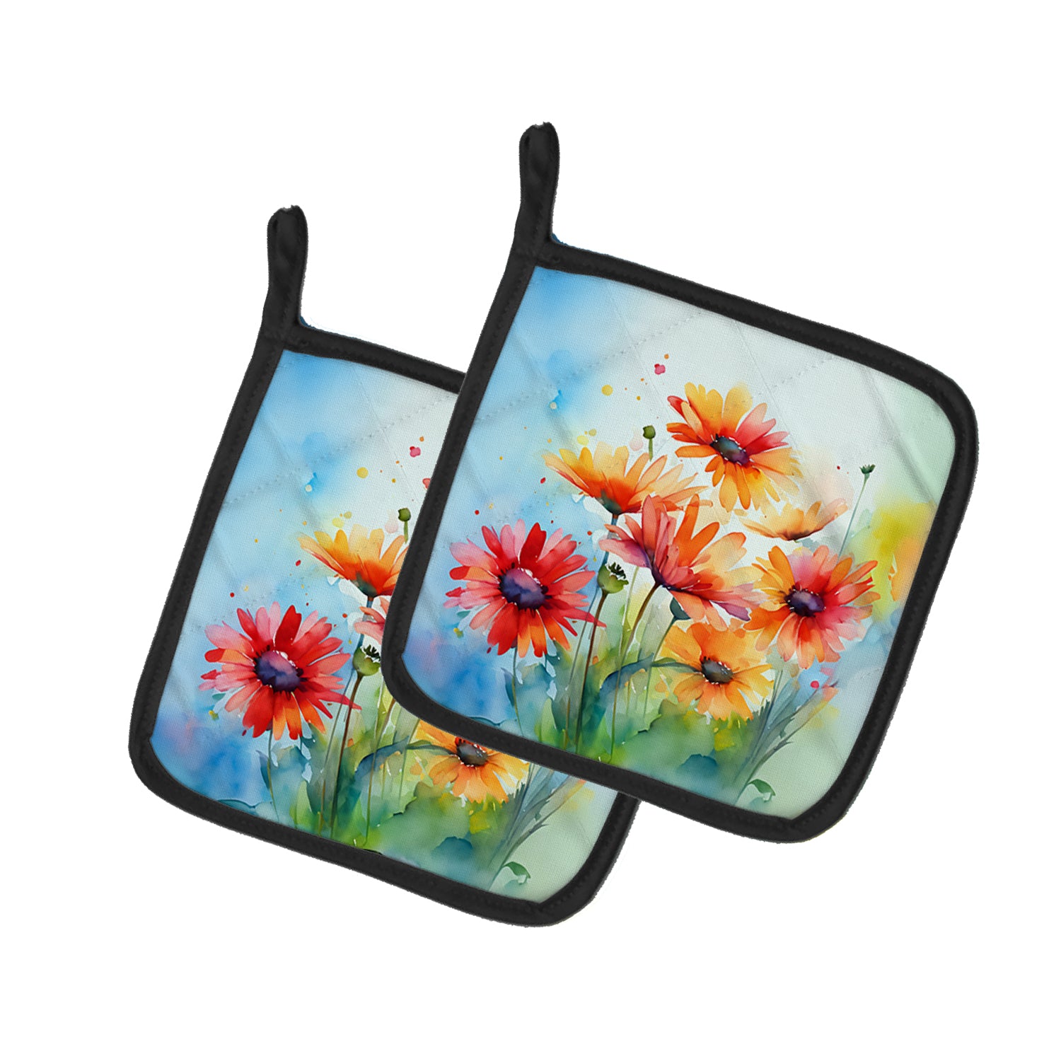 Buy this Gerbera Daisies in Watercolor Pair of Pot Holders