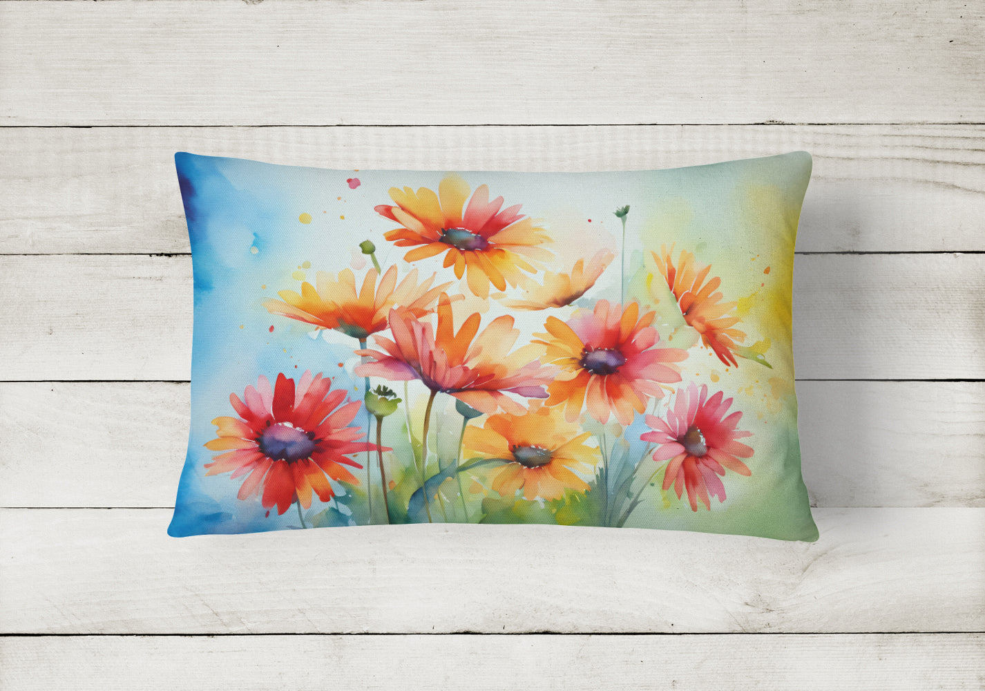 Gerbera Daisies in Watercolor Throw Pillow
