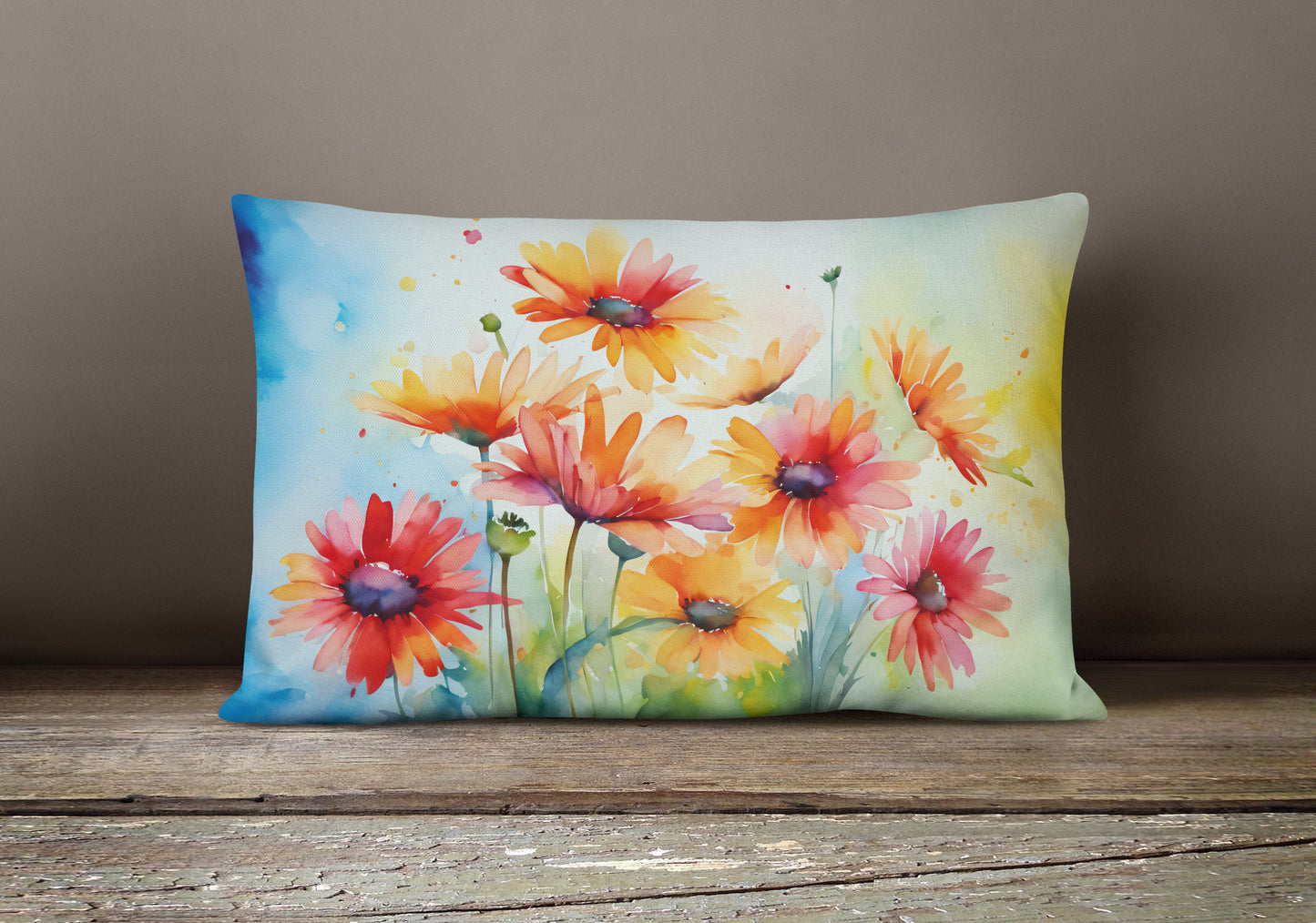 Gerbera Daisies in Watercolor Throw Pillow