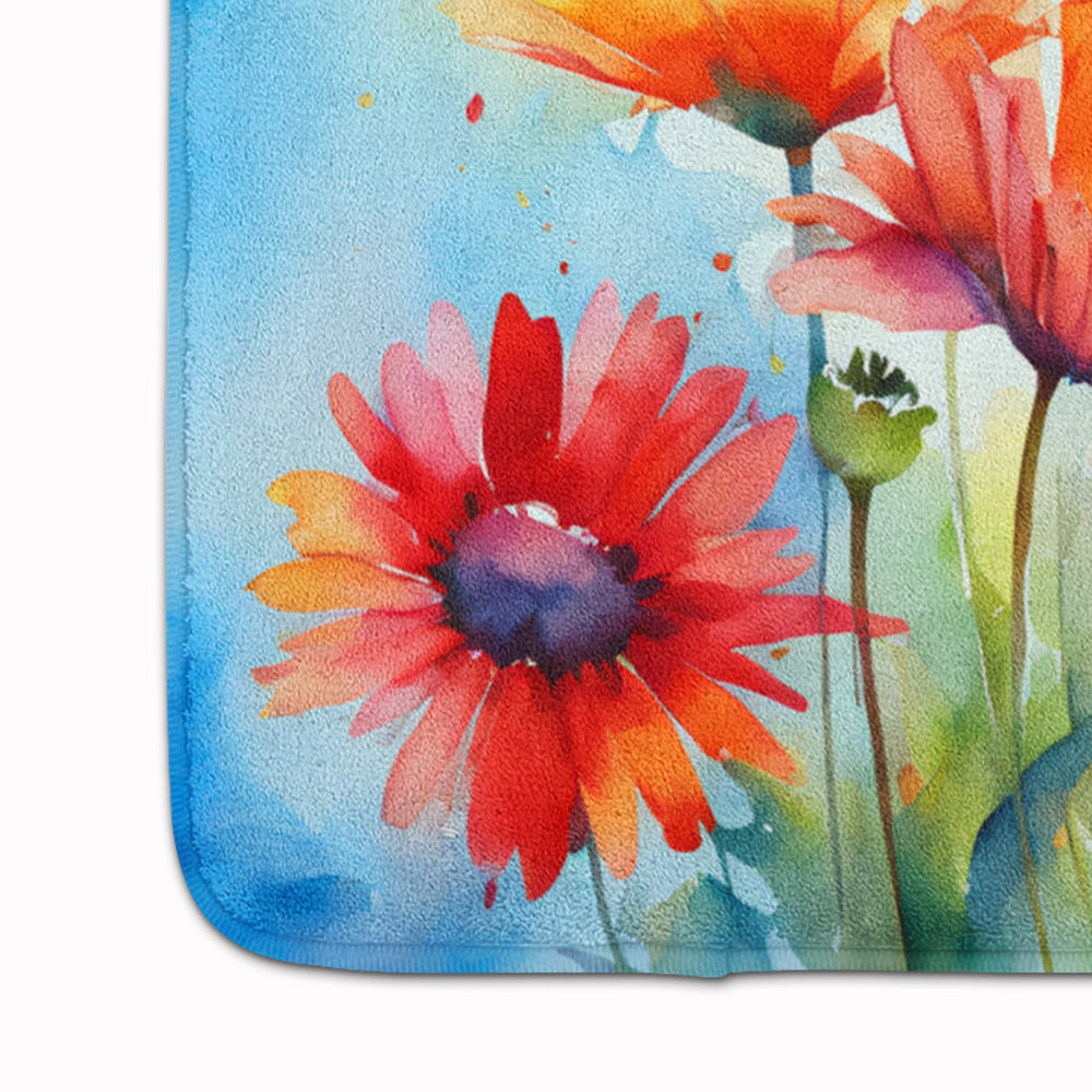 Gerbera Daisies in Watercolor Memory Foam Kitchen Mat