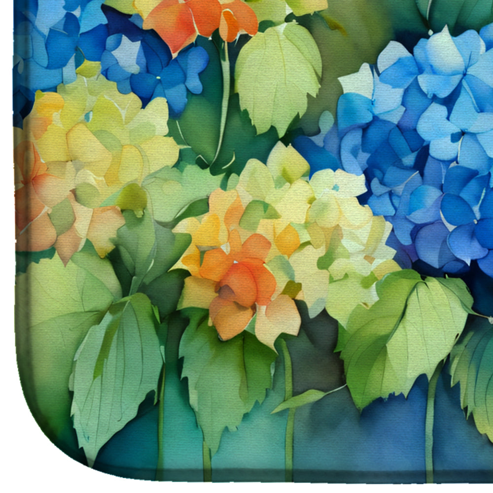 Hydrangeas in Watercolor Dish Drying Mat