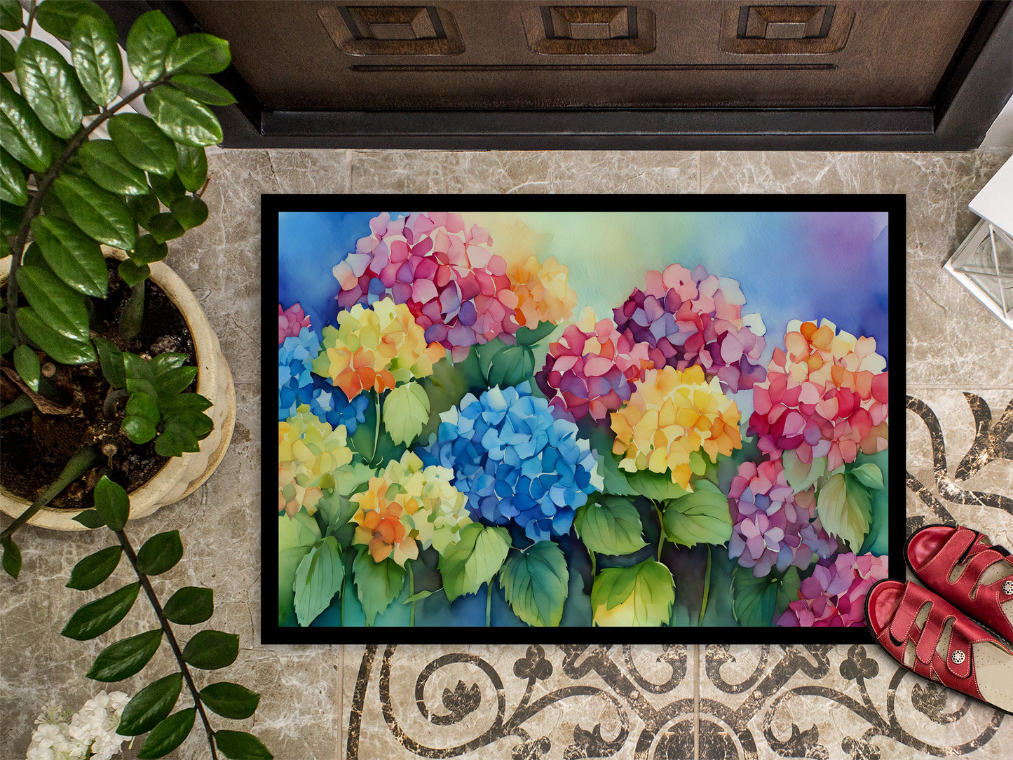 Hydrangeas in Watercolor Doormat