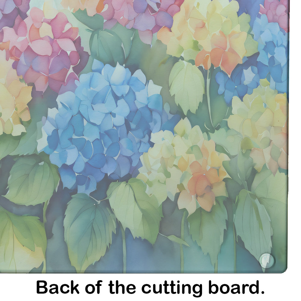 Hydrangeas in Watercolor Glass Cutting Board