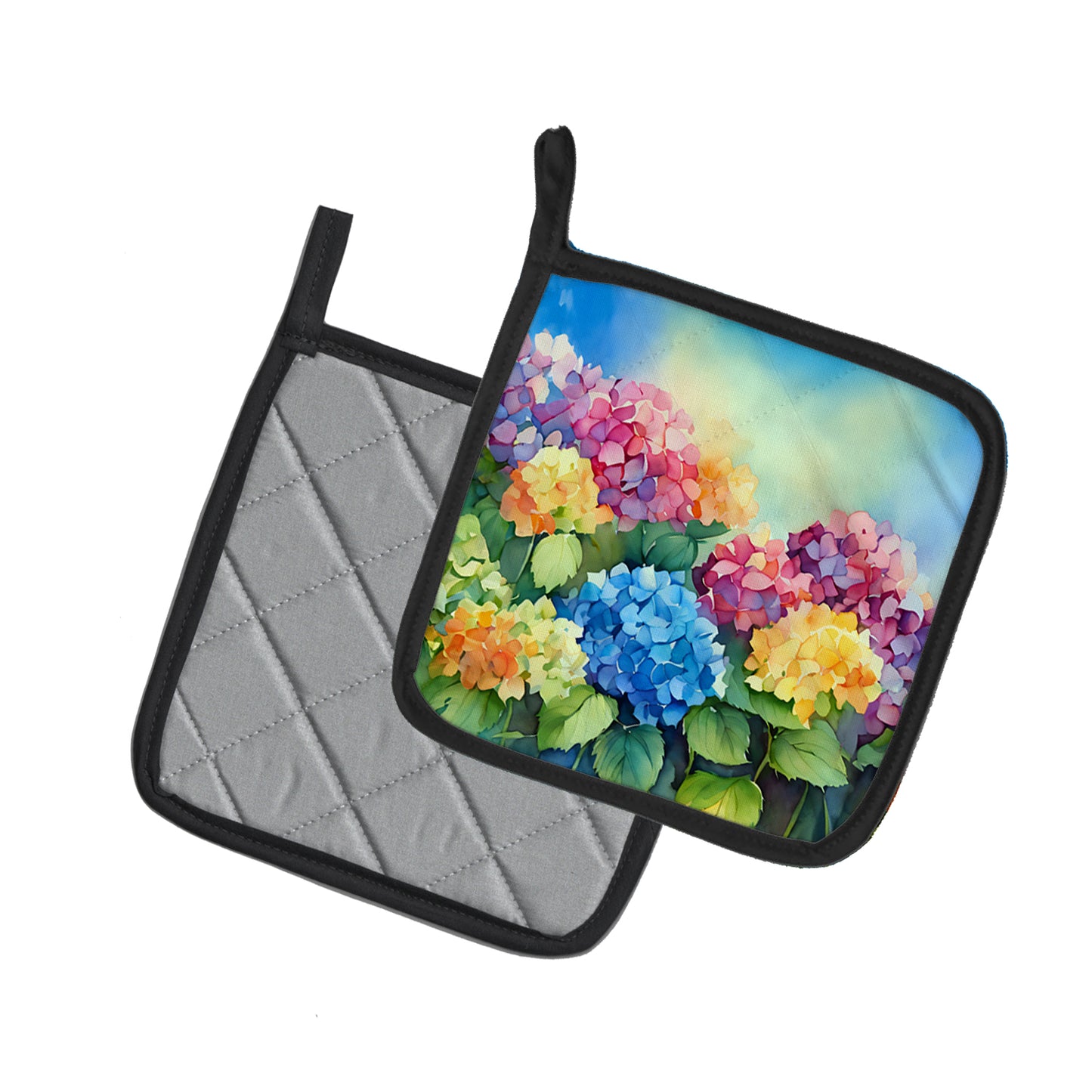 Hydrangeas in Watercolor Pair of Pot Holders