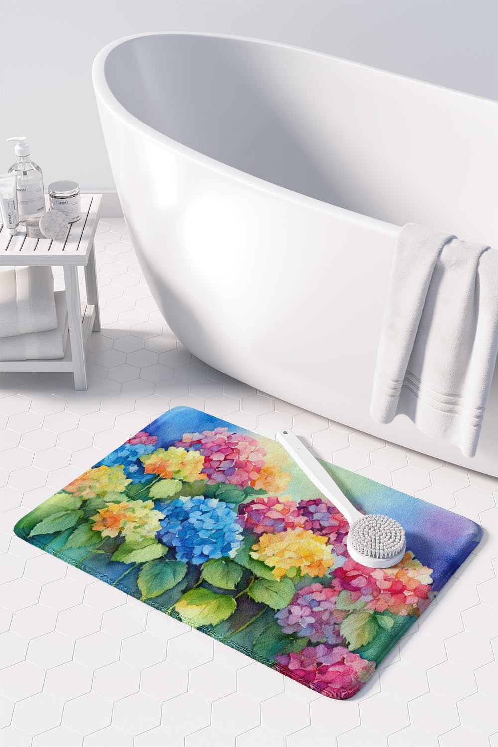 Hydrangeas in Watercolor Memory Foam Kitchen Mat