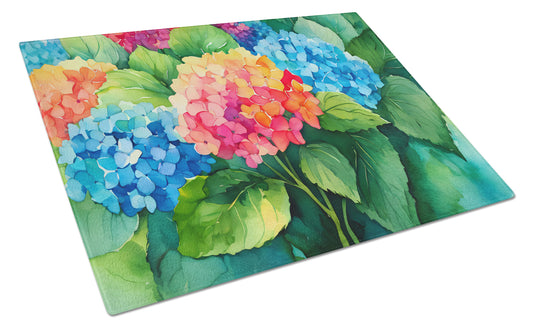 Buy this Hydrangeas in Watercolor Glass Cutting Board