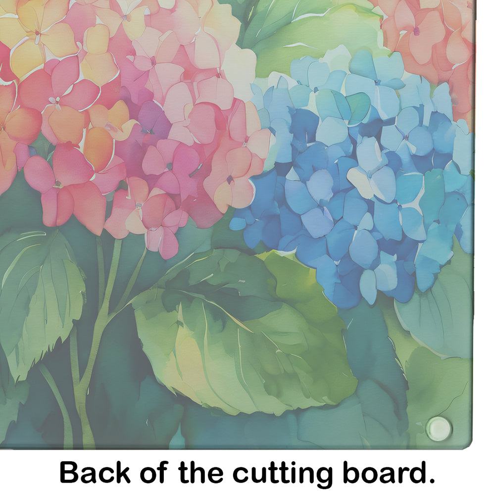 Hydrangeas in Watercolor Glass Cutting Board