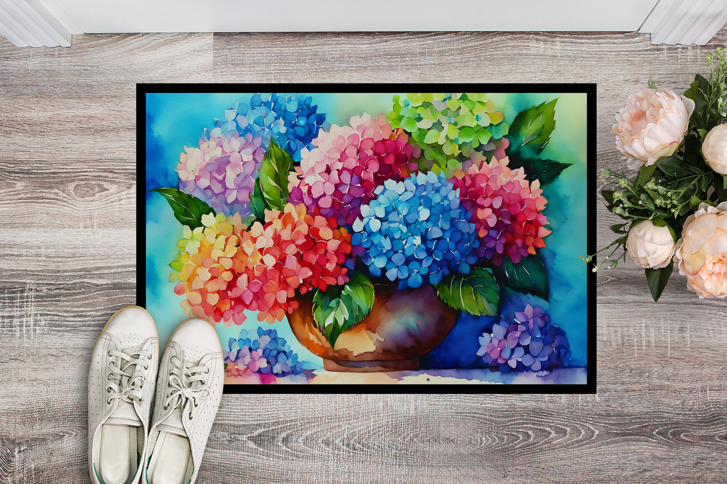 Hydrangeas in Watercolor Doormat