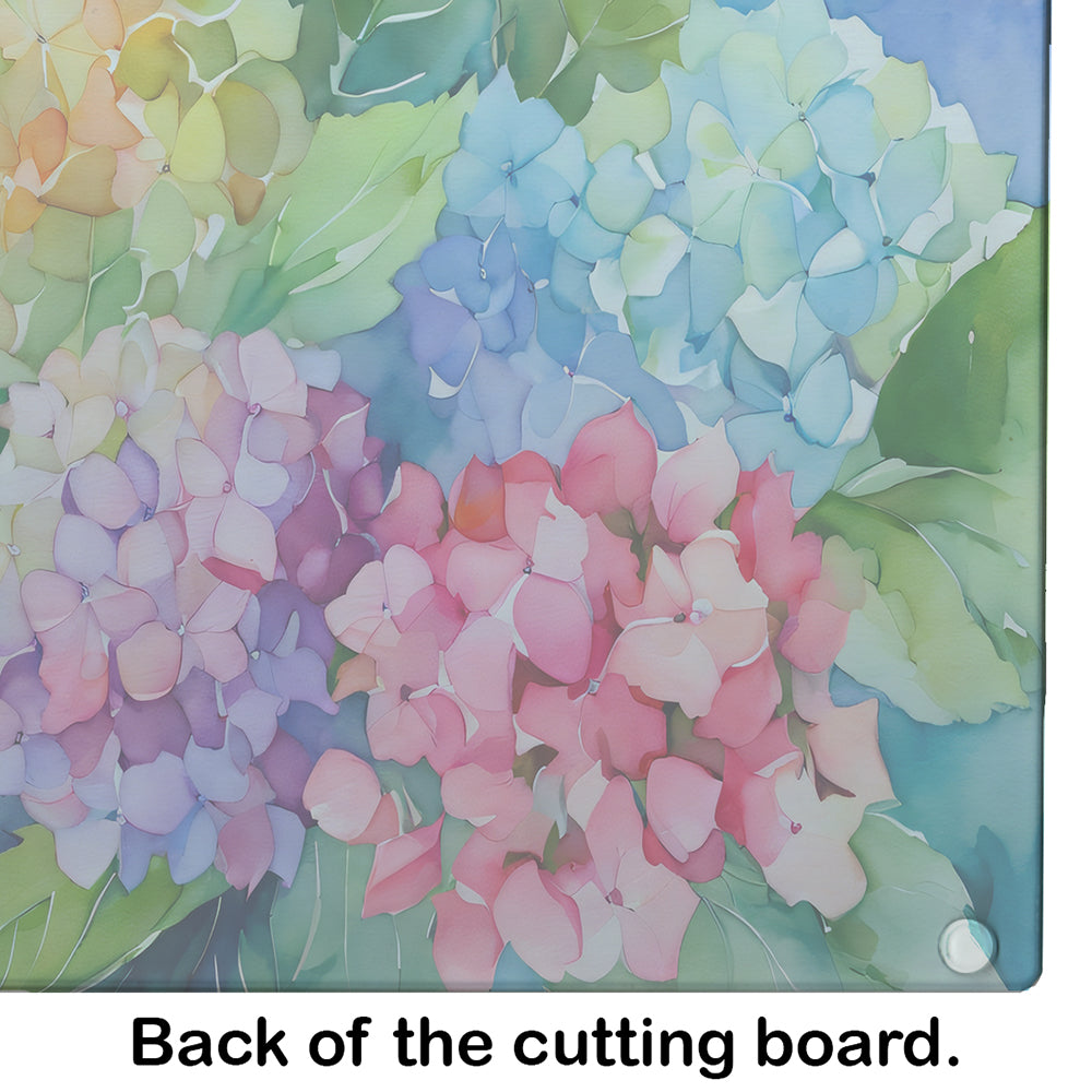 Hydrangeas in Watercolor Glass Cutting Board