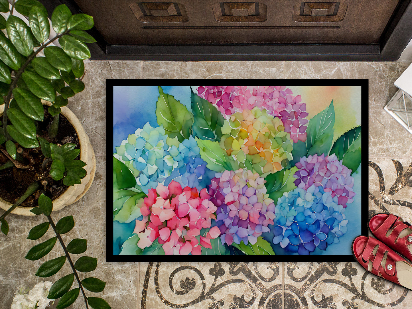 Hydrangeas in Watercolor Doormat