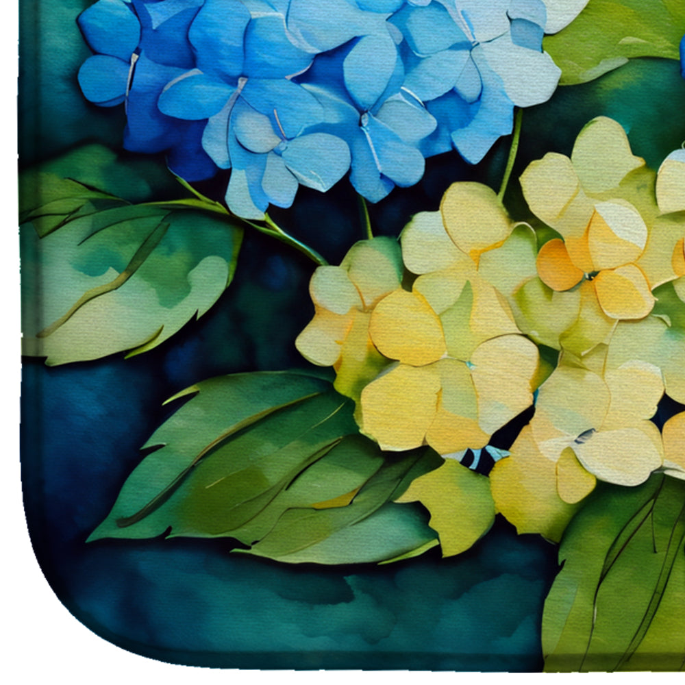 Hydrangeas in Watercolor Dish Drying Mat