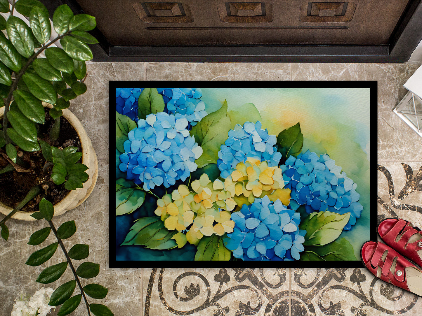 Hydrangeas in Watercolor Doormat