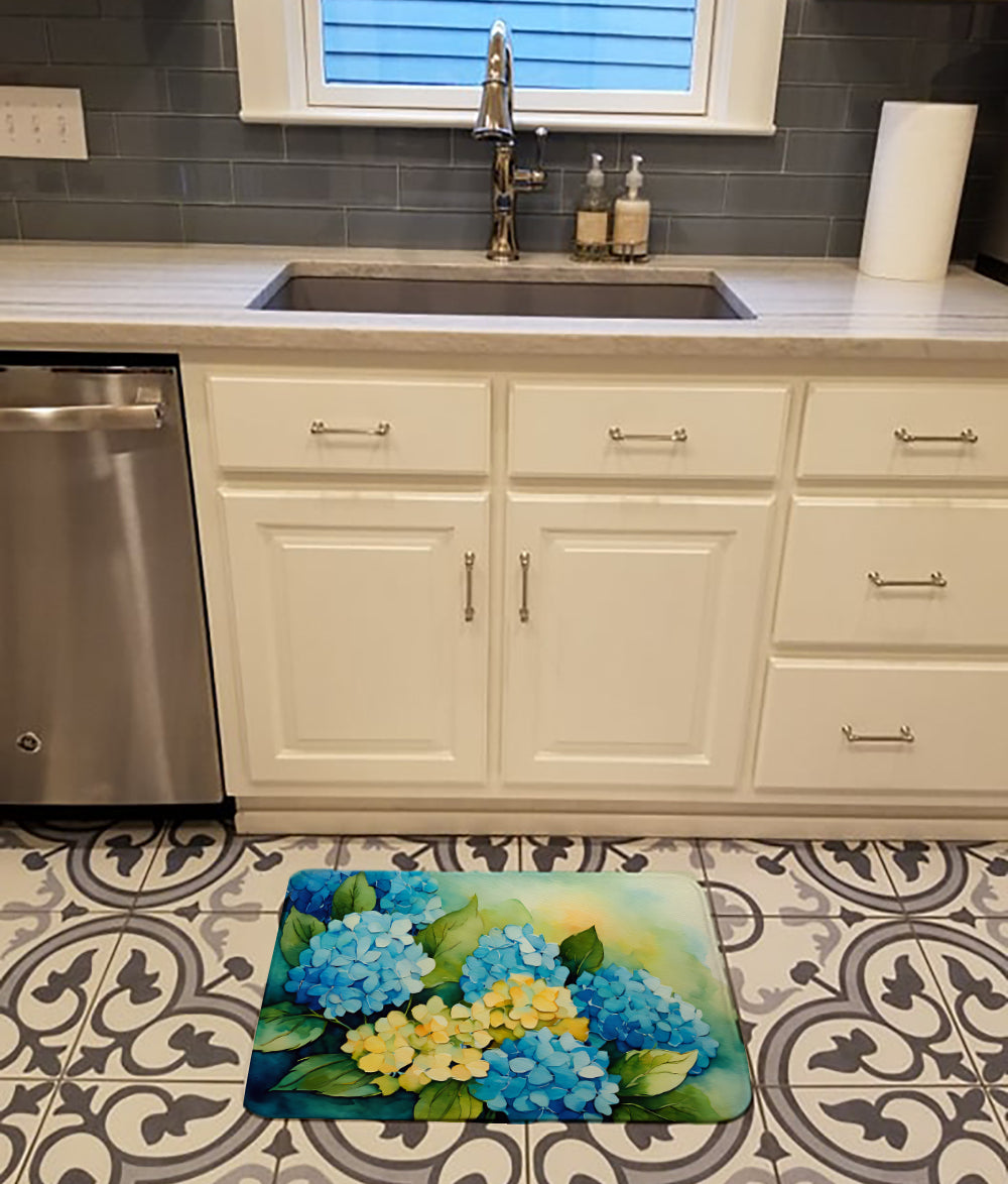 Hydrangeas in Watercolor Memory Foam Kitchen Mat