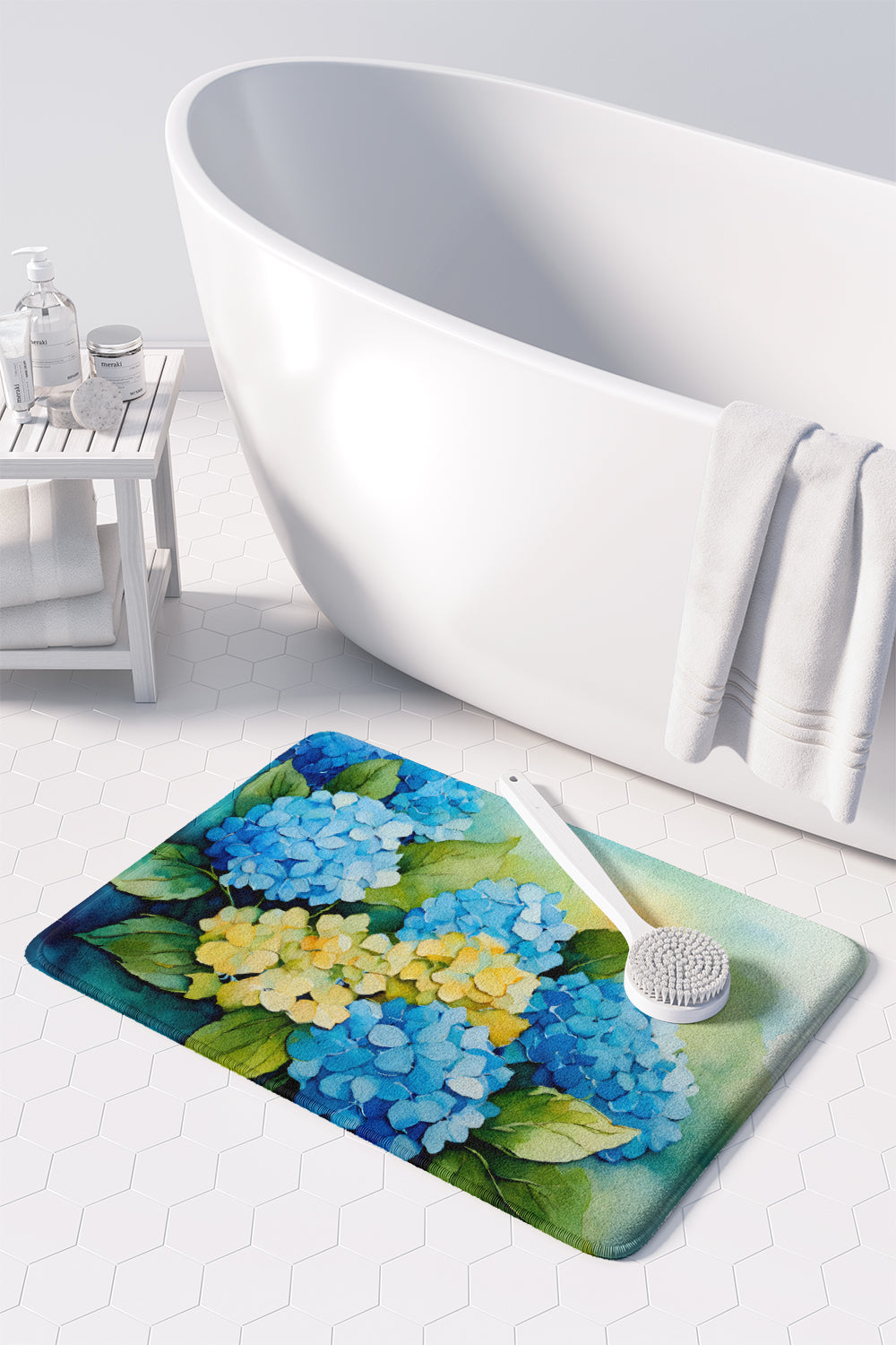 Hydrangeas in Watercolor Memory Foam Kitchen Mat