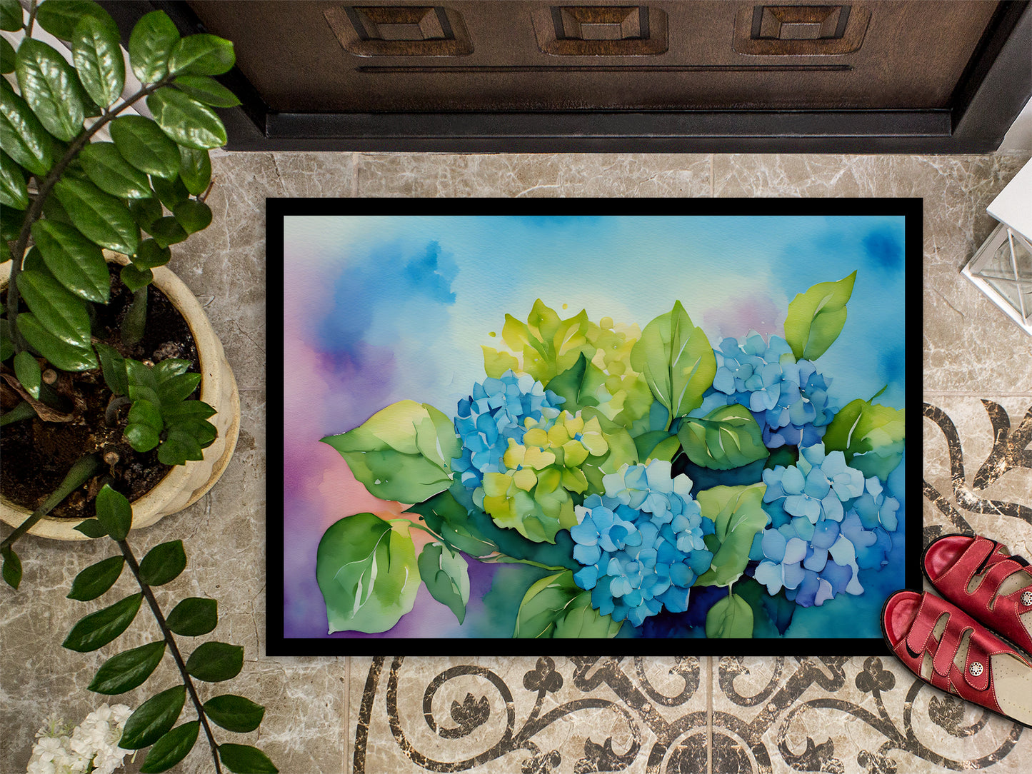 Hydrangeas in Watercolor Doormat