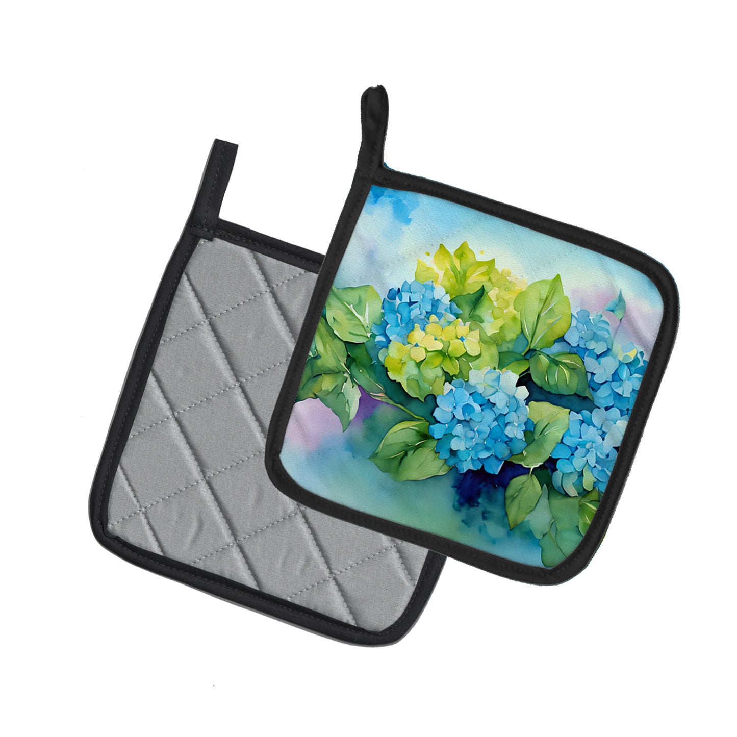 Hydrangeas in Watercolor Pair of Pot Holders