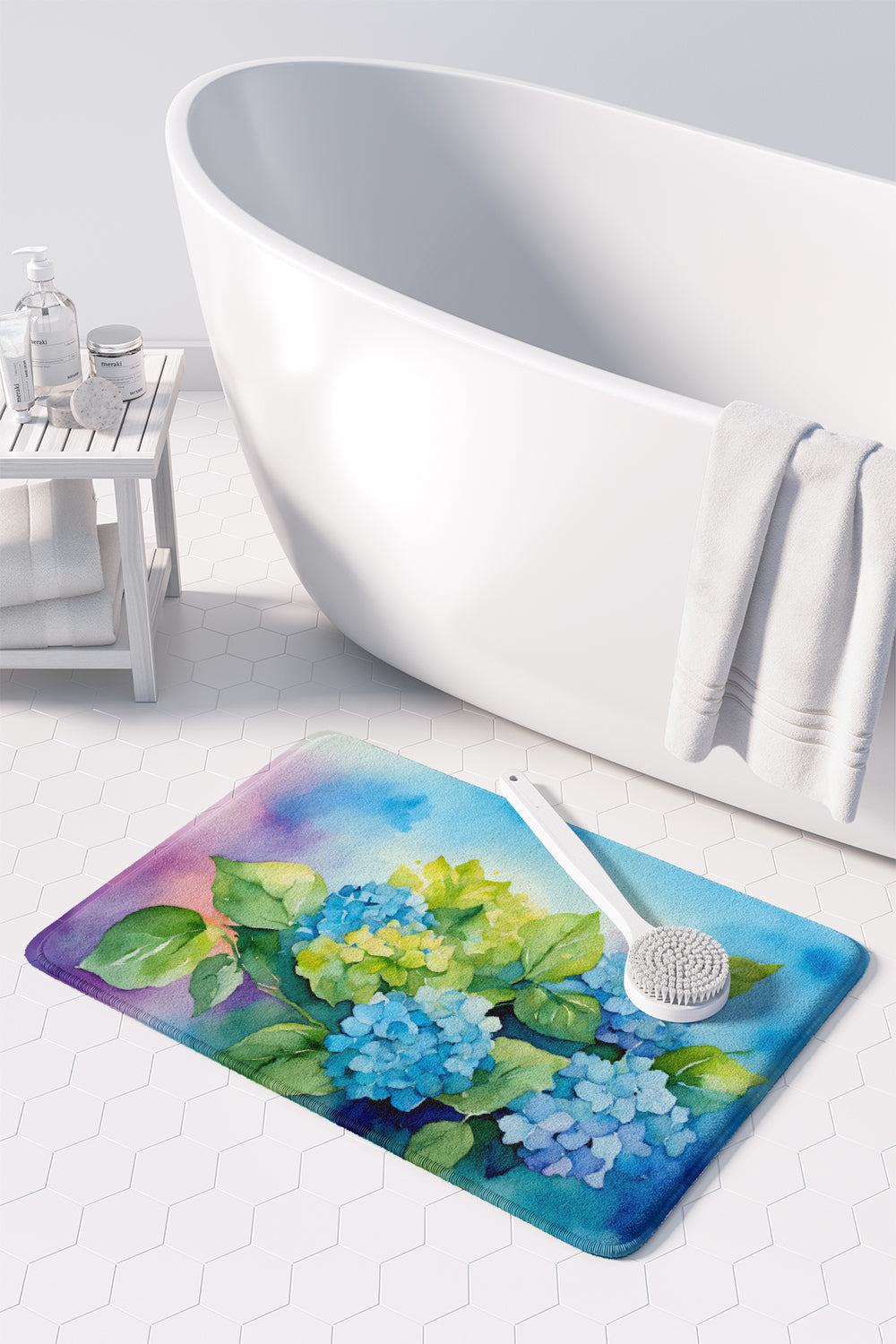 Hydrangeas in Watercolor Memory Foam Kitchen Mat