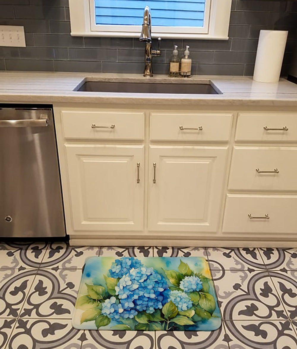 Hydrangeas in Watercolor Memory Foam Kitchen Mat