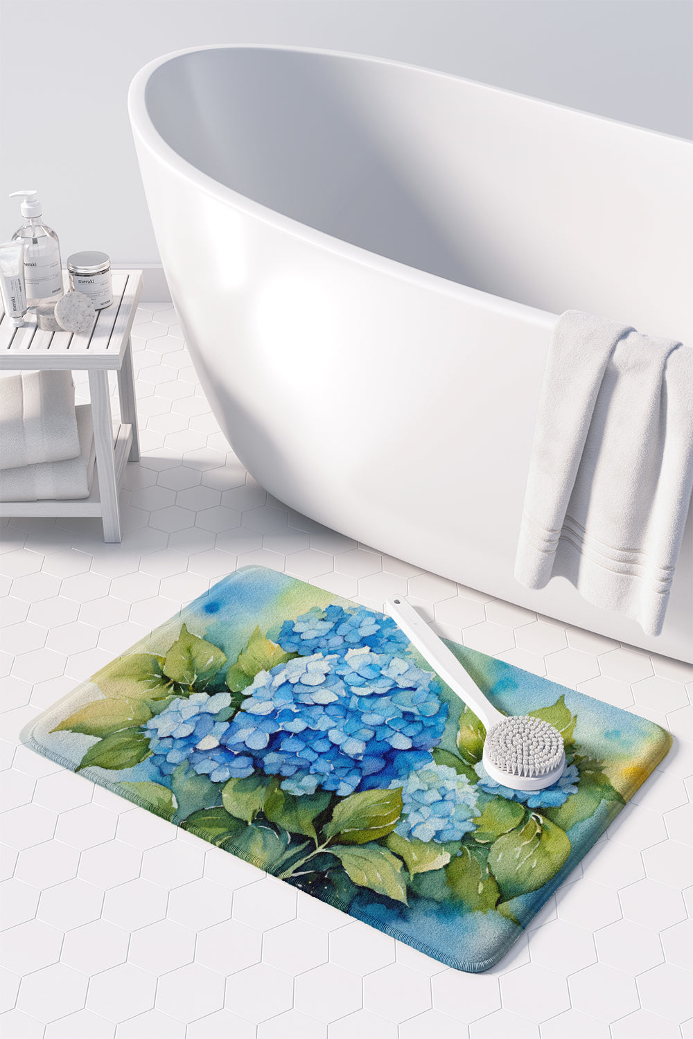 Hydrangeas in Watercolor Memory Foam Kitchen Mat